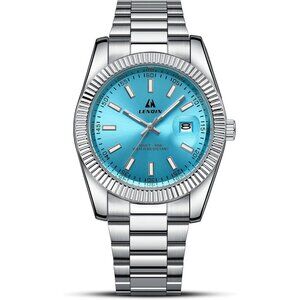 ⚡silver Light Blue Waterproof Analog Quartz Watch Men's Wrist Fashion Casual